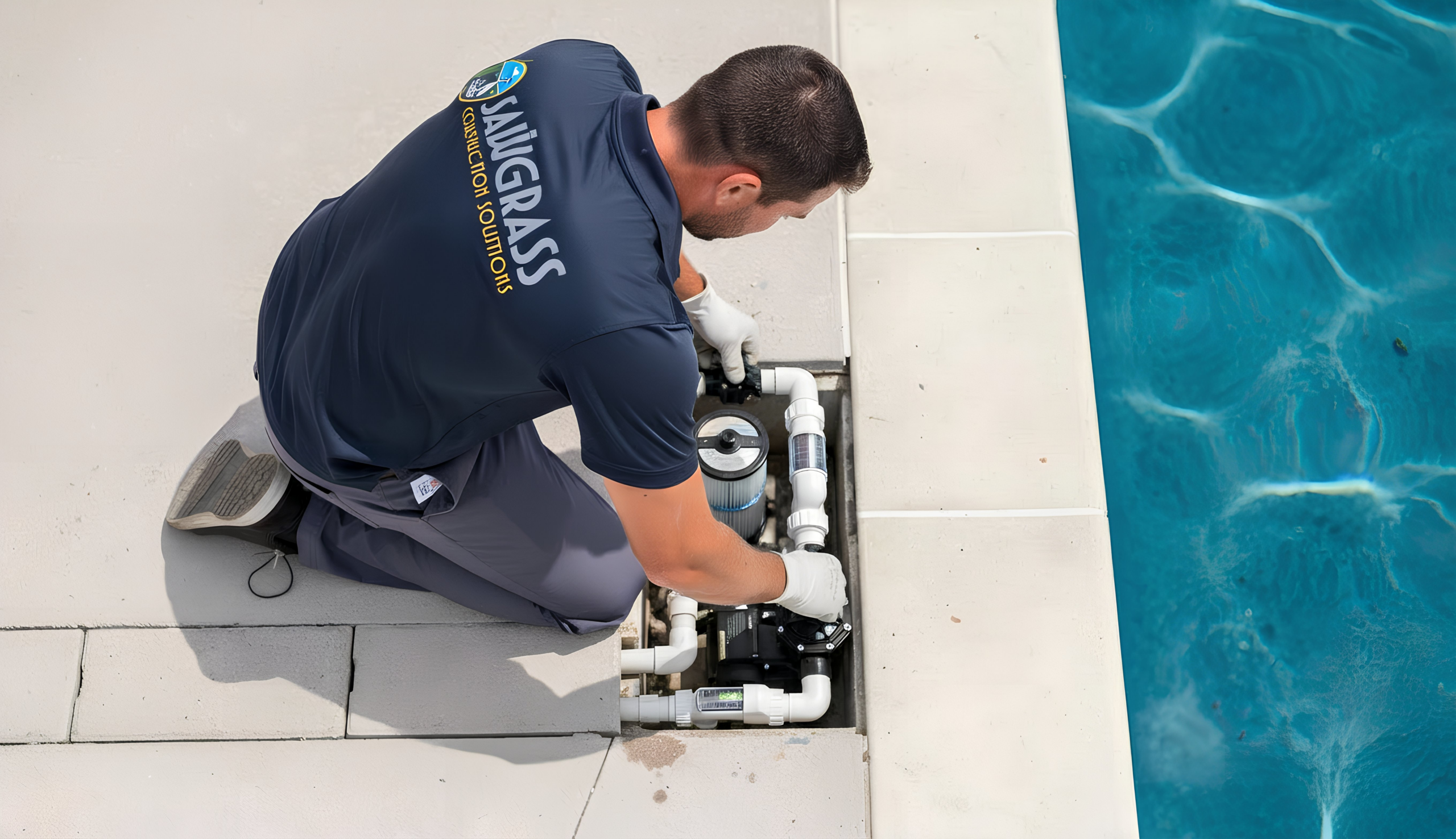 Man Repairing Pool Equipment