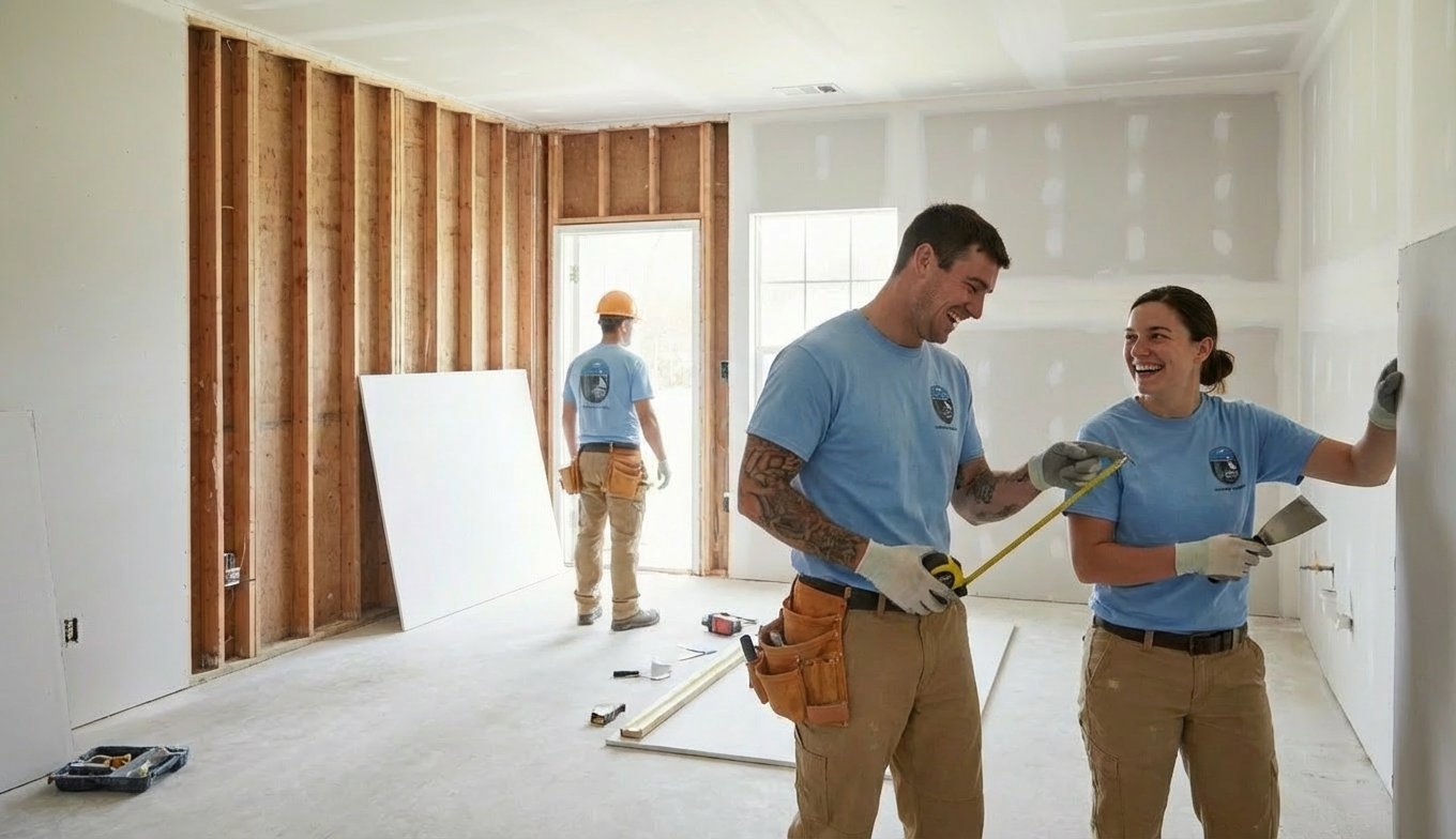 Man and woman working in construction